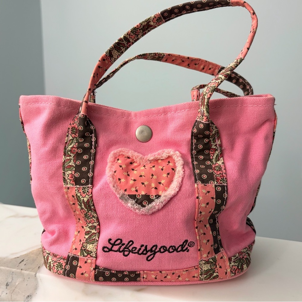 Life Is Good Pink Mini Heart Tote